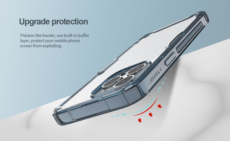 Ốp Lưng iPhone 13 Pro Max Hiệu Nillkin Nature TPU Pro Case dạng chống sốc, 4 phần của góc ốp dầy nhô cao khả năng bảo vệ máy cực kỳ hiệu quả